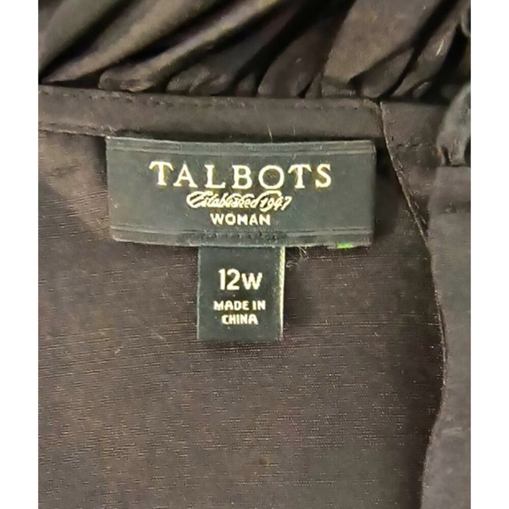 Talbots Silk Button Back Top Women's Sz12W Black V-Neck Ruffled Short Sleeve - Picture 2 of 16